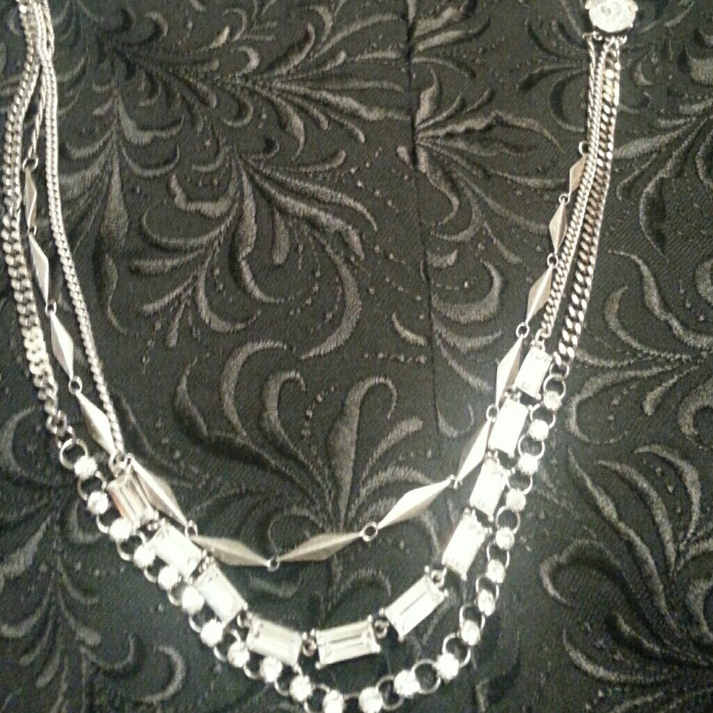 Fossil multi strand necklace crystal & silver tone